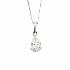 Collier Solitaire Or Blanc et Diamant Poire