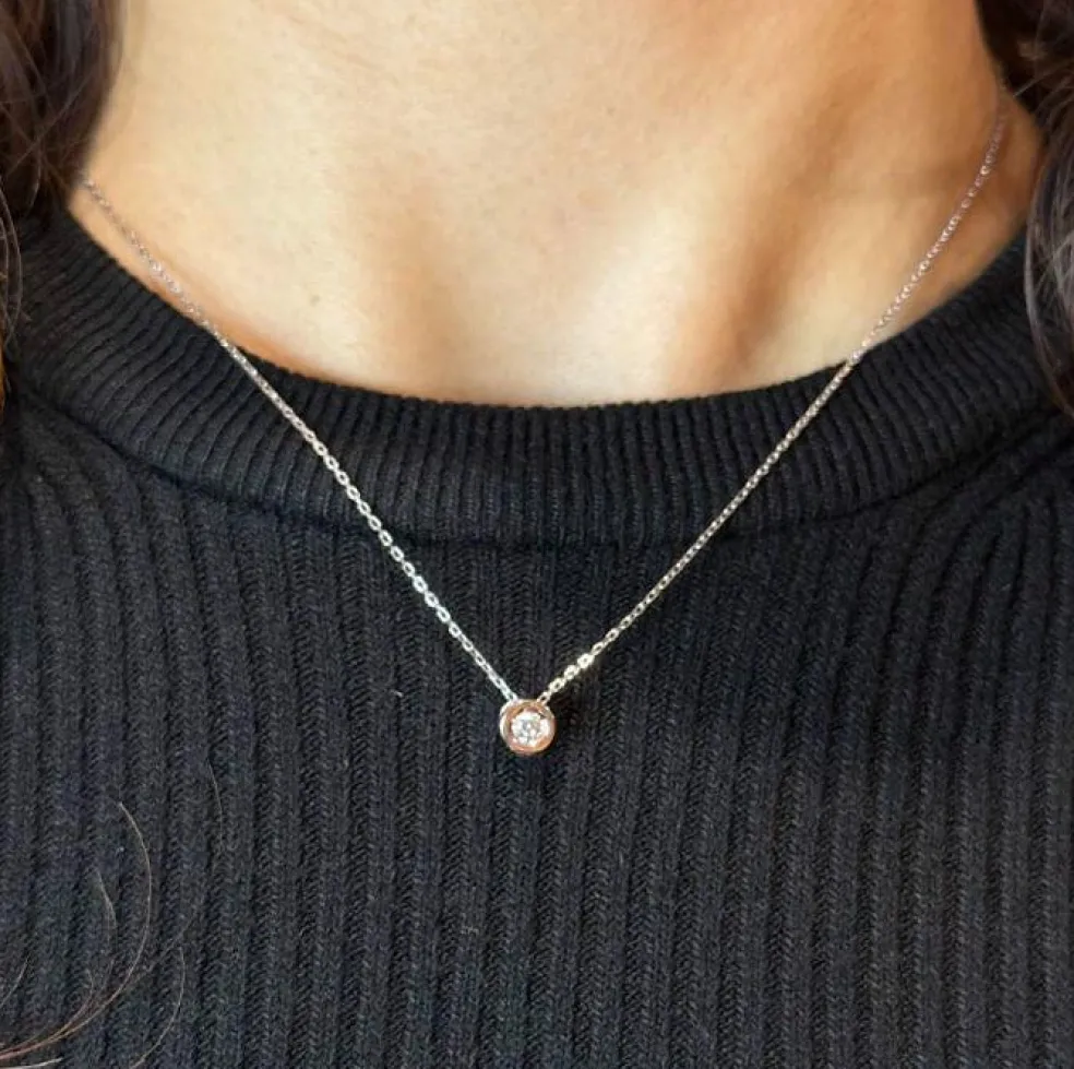 Collier Solitaire or blanc diamant