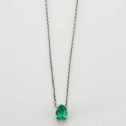 Collier solitaire Or blanc Emeraude