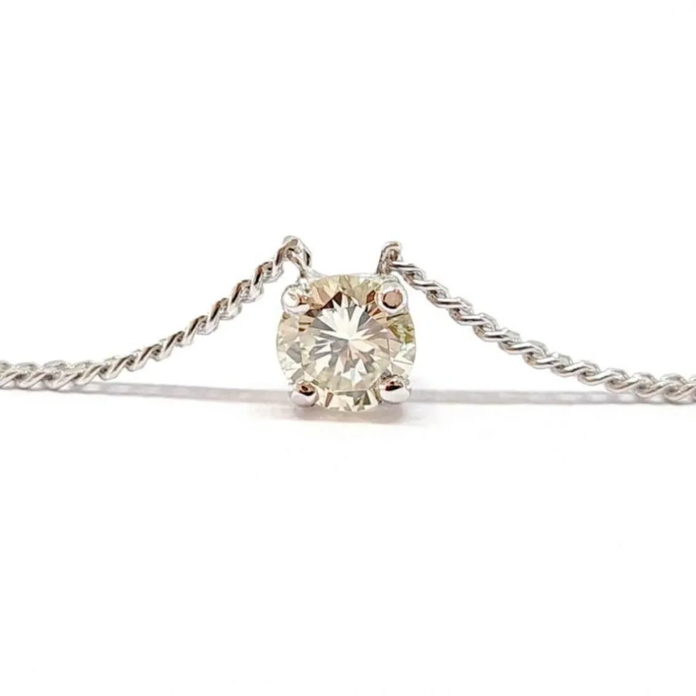 Collier solitaire or blanc diamant