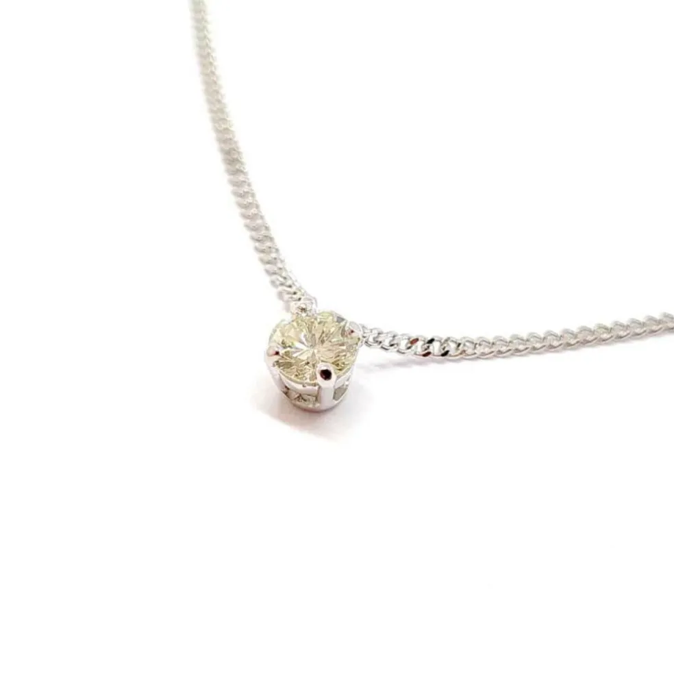 Collier solitaire or blanc diamant