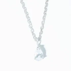 Collier solitaire or blanc et diamant poire 0.60 ct