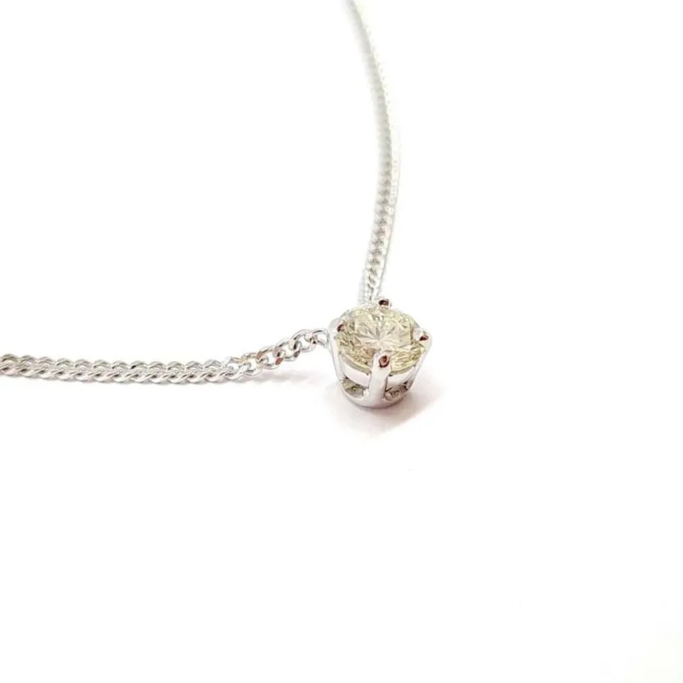 Collier solitaire or blanc diamant