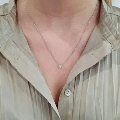Collier solitaire or blanc diamant