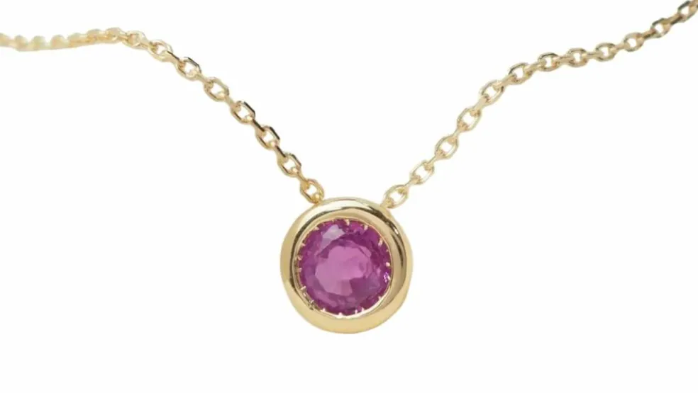 Collier solitaire or jaune et rubis