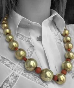 Collier sphères Or Corail