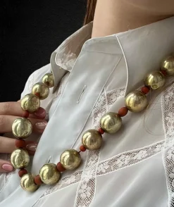 Collier sphères Or Corail