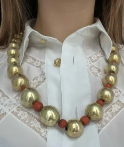 Collier sphères Or Corail