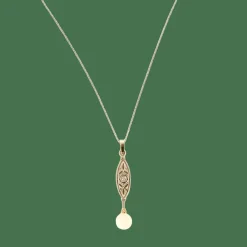 Collier style Art Déco deux ors avec pendentif Perle de culture et Diamants