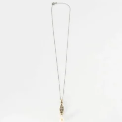 Collier style Art Déco deux ors avec pendentif Perle de culture et Diamants