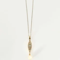 Collier style Art Déco deux ors avec pendentif Perle de culture et Diamants