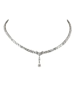 Collier tennis centre marquise or blanc