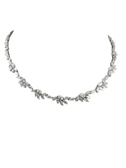 Collier tennis diamants marquise et poires, or blanc
