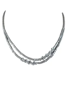 Collier tennis floral double couche avec diamants mélangés
