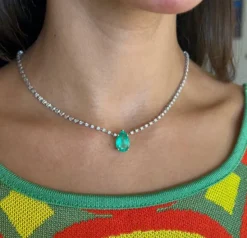 Collier Tennis émeraude et diamants