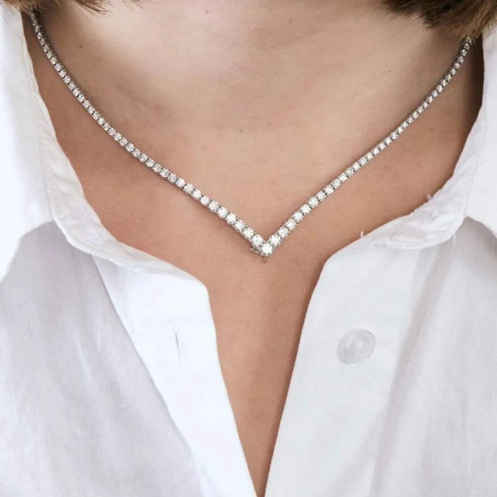 Collier Tennis or blanc et diamants