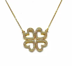 Collier trèfle à 4 cœurs en or jaune 18 carats et diamants