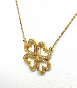 Collier trèfle à 4 cœurs en or jaune 18 carats et diamants