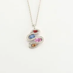 Collier TUTTI FRUTTI or blanc saphirs de couleurs