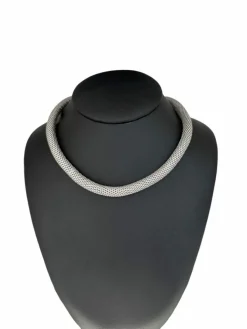 Collier Urbino or blanc à mailles tubulaires