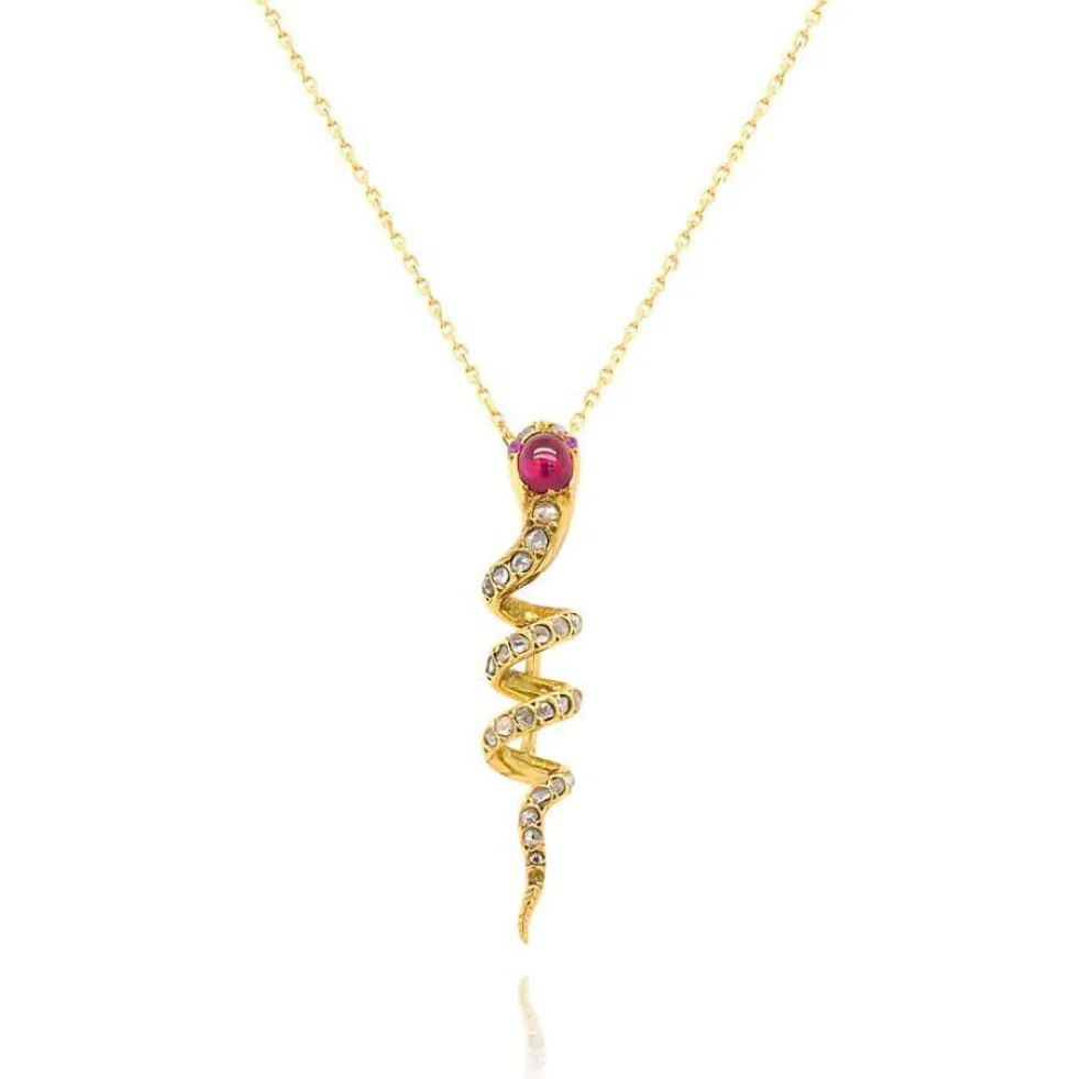 Collier Vintage Nyoka* Rubis Diamants et Or