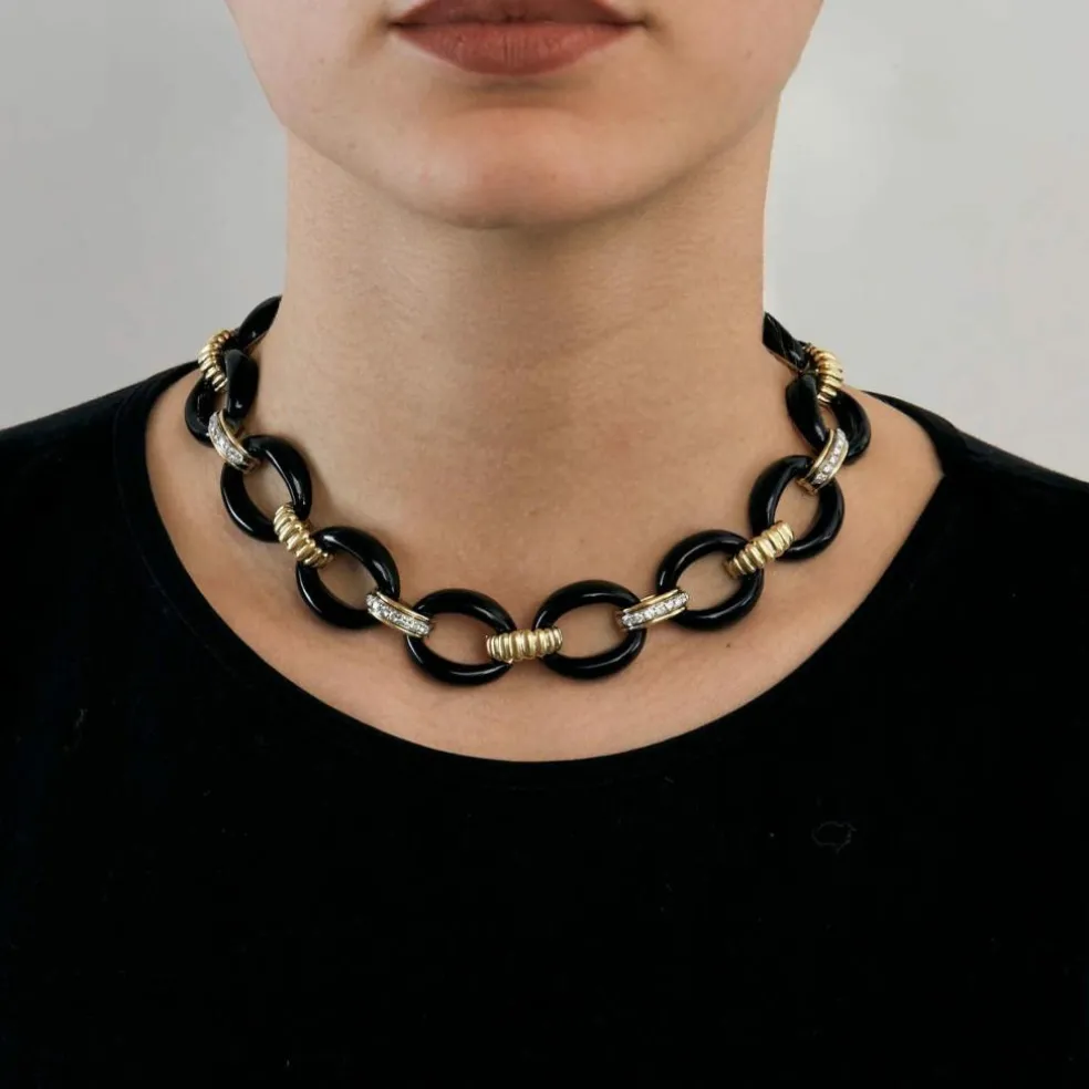 Collier Vintage Or & Onyx