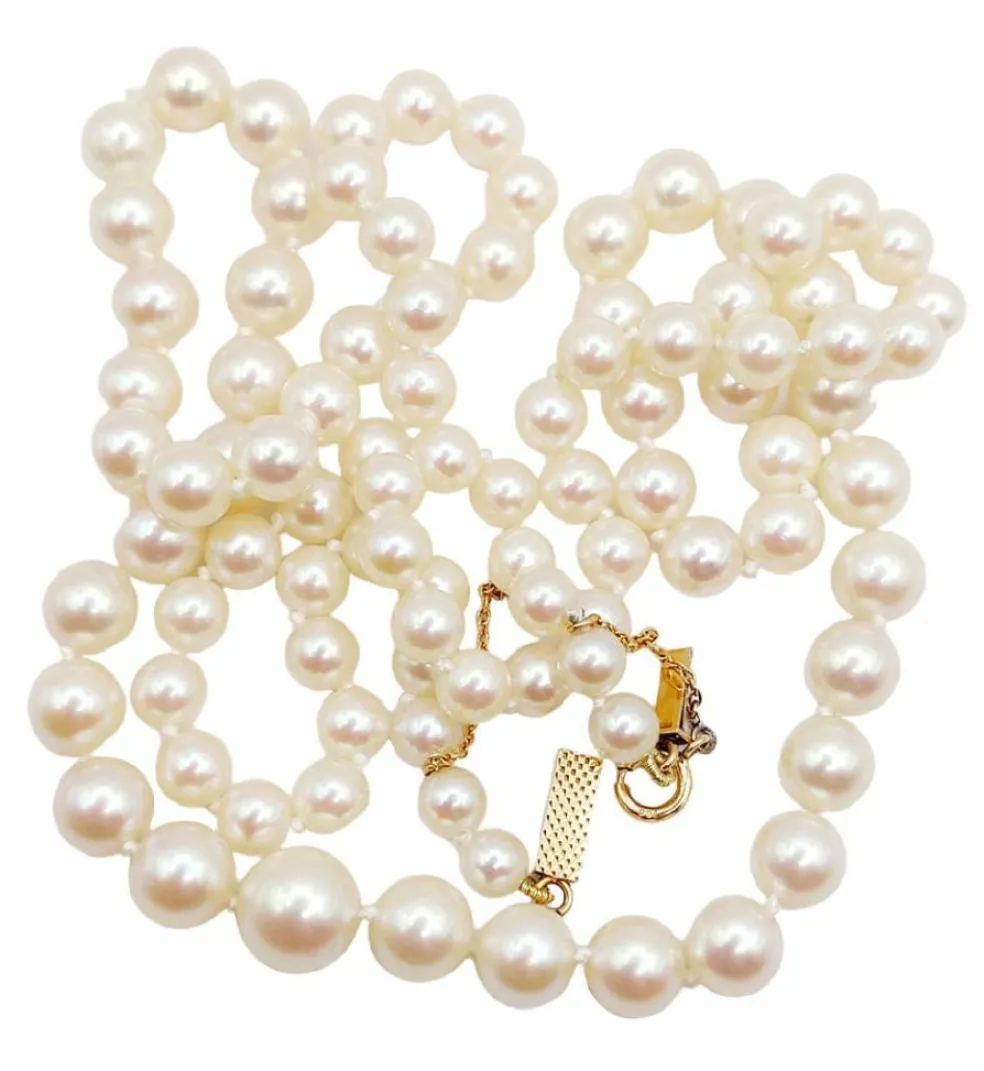 Collier vintage or jaune orné de perles de cultures 61 cm