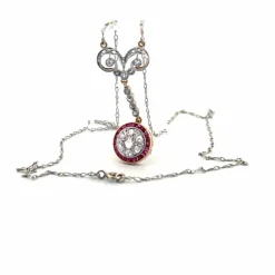 Collier Vintage Or Jaune Diamants & Rubis