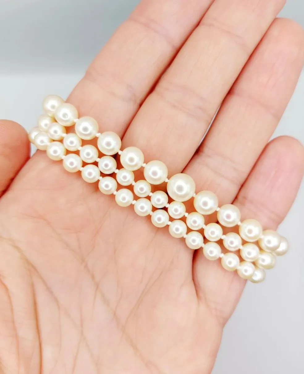 Collier vintage or jaune orné de perles de cultures 61 cm