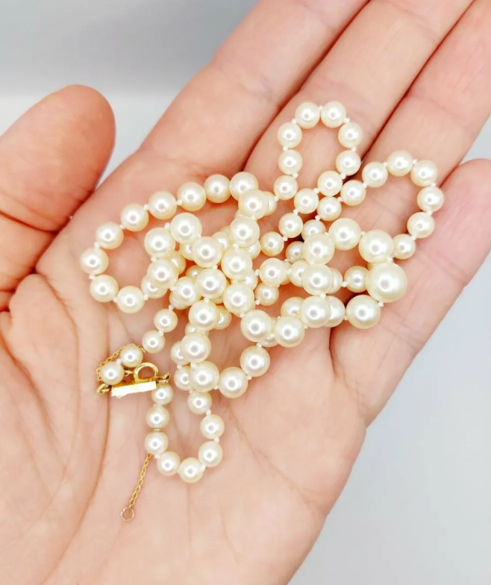 Collier vintage or jaune orné de perles de cultures 61 cm