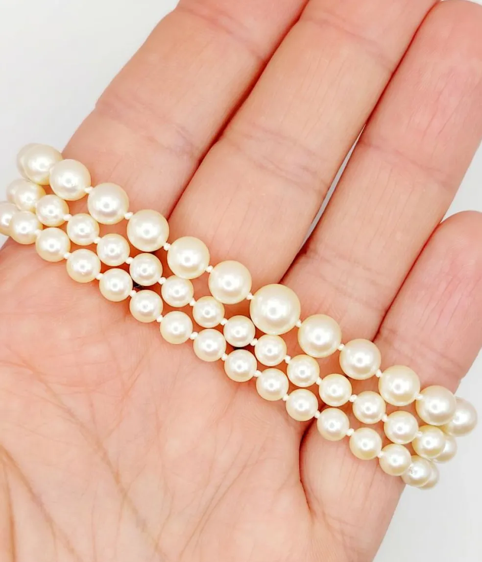 Collier vintage or jaune orné de perles de cultures 61 cm