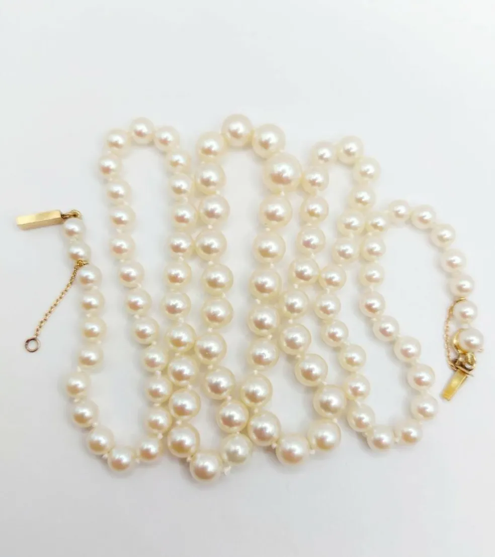 Collier vintage or jaune orné de perles de cultures 61 cm