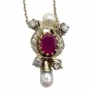 Collier vintage or perle et rubis