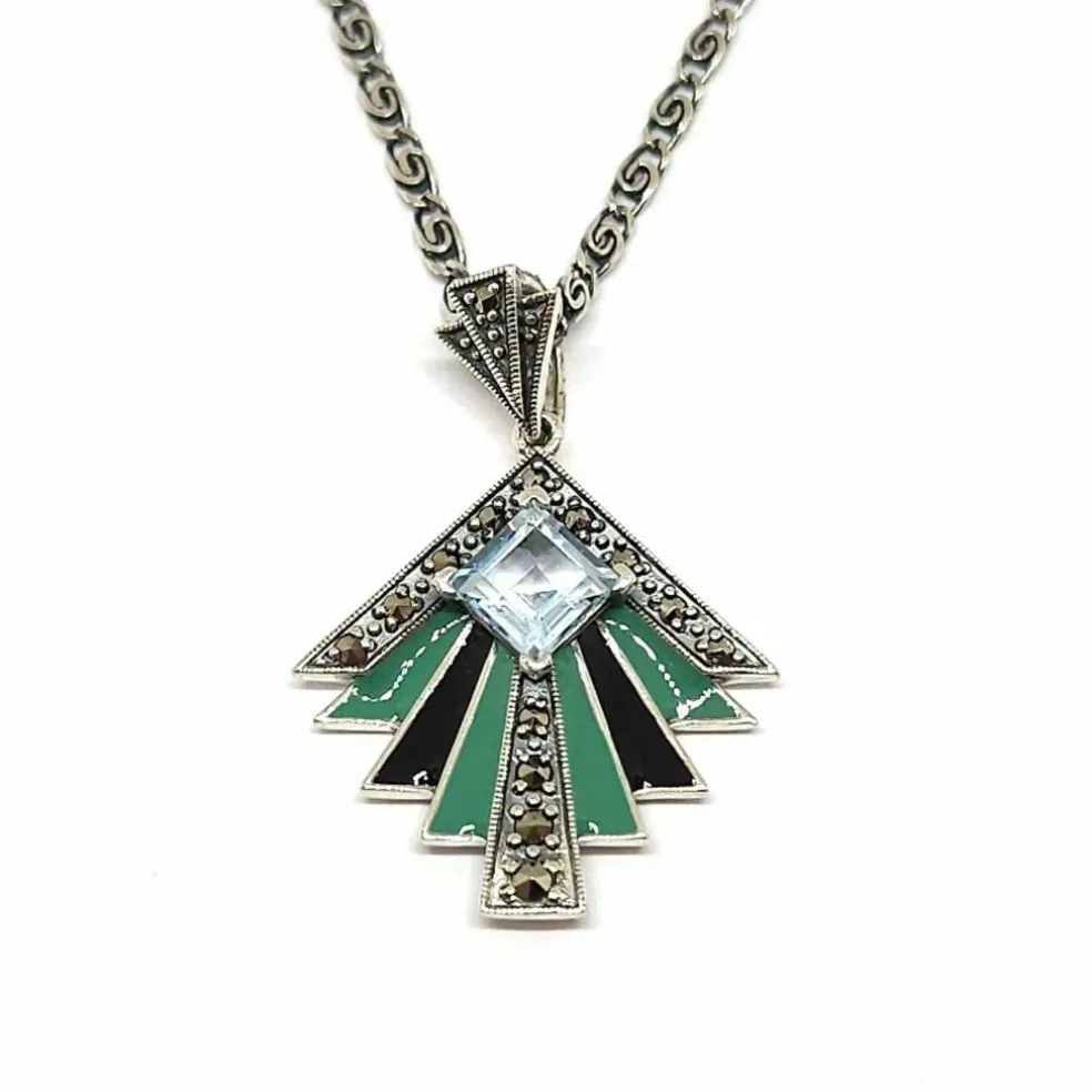 Collier vintage topaze bleue émail