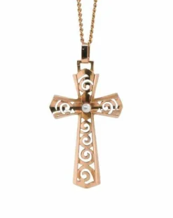 Croix Ajourée en Or Embellie d'une Perle
