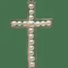 Croix Art Déco or blanc et perles