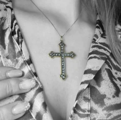 Croix chrétienne orthodoxe Or jaune Argent Diamant