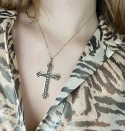 Croix chrétienne orthodoxe Or jaune Argent Diamant