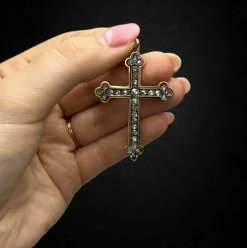 Croix chrétienne orthodoxe Or jaune Argent Diamant