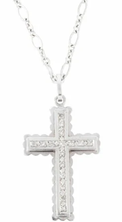 Croix en diamant or gris sur chaine