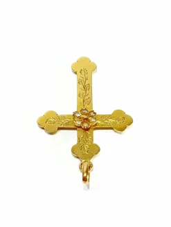 Croix or rose et perles