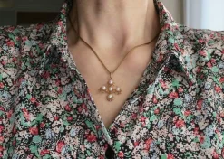 Croix or rose perles XIXe