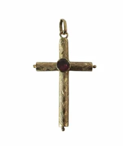 Croix pendentif ancien régional grenat or rose