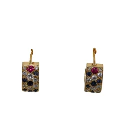 Créoles pavées diamants, rubis & saphirs