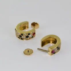 Créoles pavées diamants, rubis & saphirs