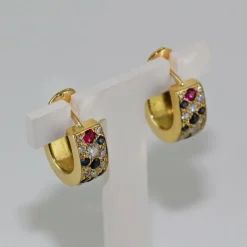 Créoles pavées diamants, rubis & saphirs