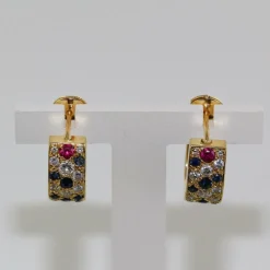 Créoles pavées diamants, rubis & saphirs