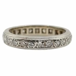 Demi alliance américaine Art Déco or blanc et 0,78 carat diamants