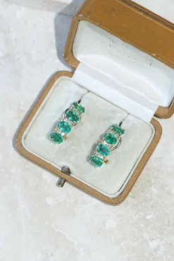 Demi créoles or jaune émeraudes diamants