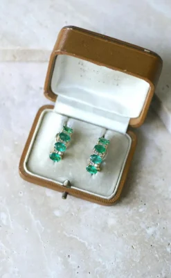 Demi créoles or jaune émeraudes diamants